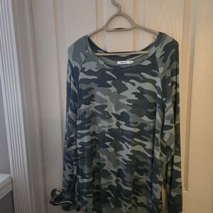 Ricki's Green Camouflage Top With Button Back Detail